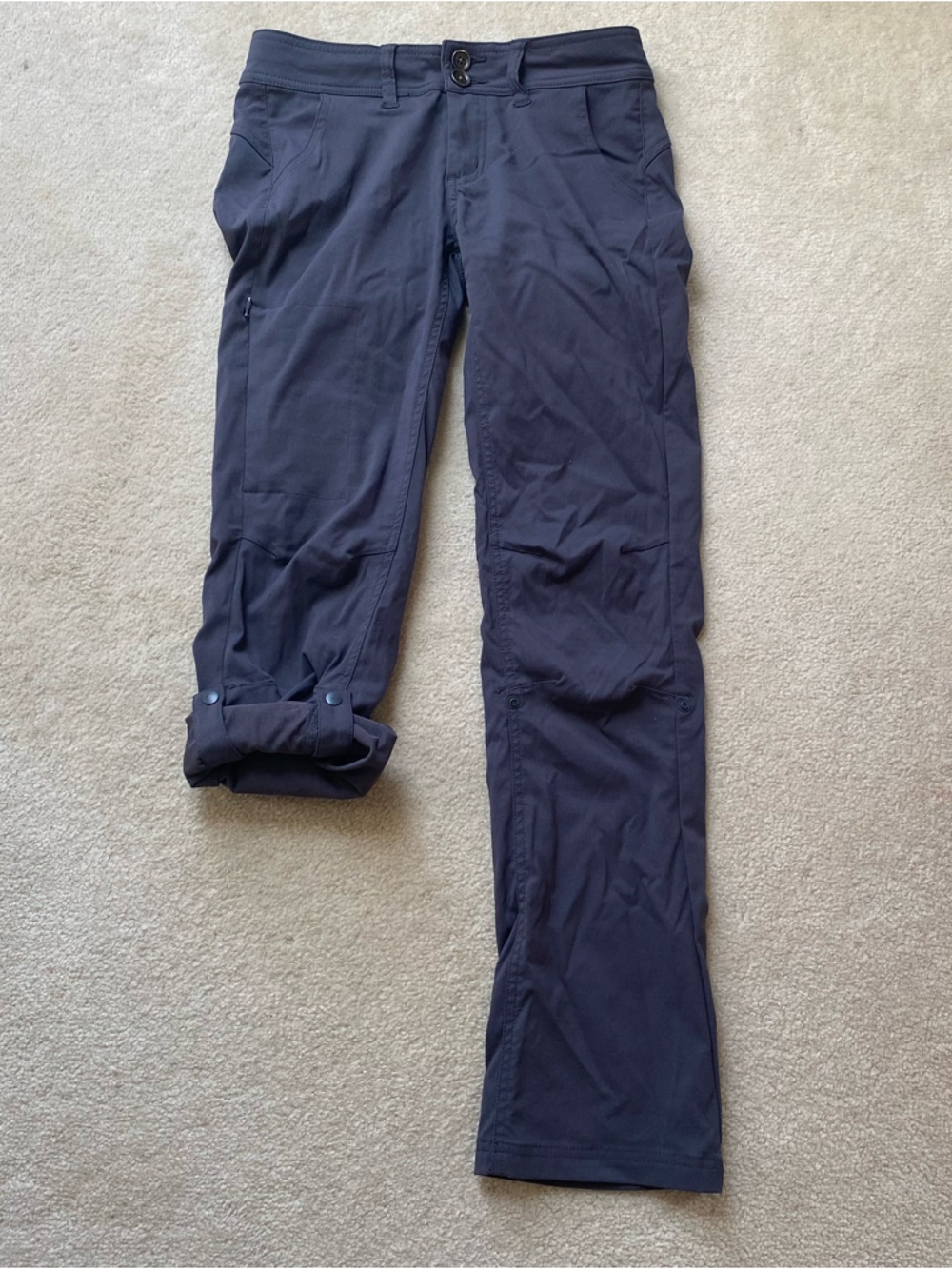 Prana Convertible 2 In 1 Hiking Travel Pants Or Capri Womens Size 0 Gray Cargo